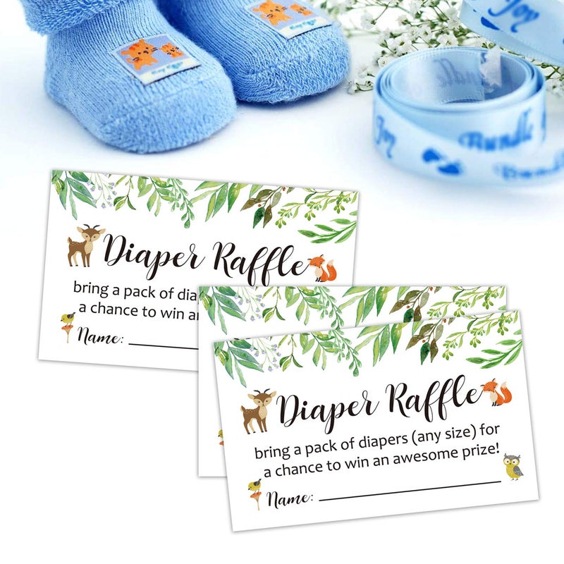 Giftideaworkshop Diaper Raffle Tickets Woodland Baby Shower Game Invitations Insert for Boy Girl, Bring a Pack of Diapers to Win Favors, Lottery Insert Card, Green, 3.5" x 2", Pack of 50 - Image 3